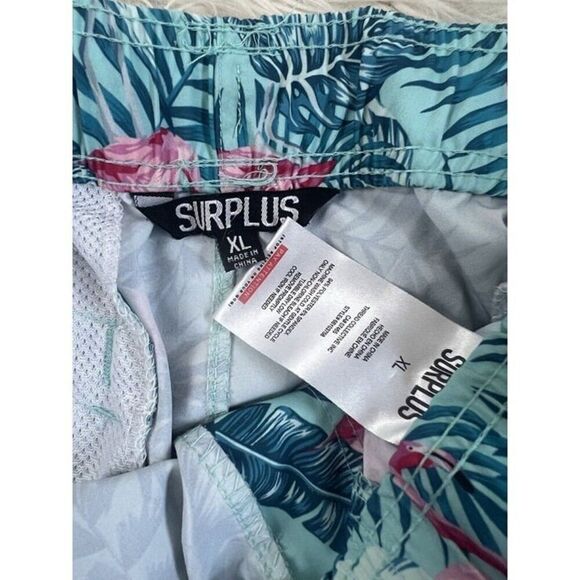 Surplus Men's Size XL Blue & Pink Tropical Flamingo Swim Trunks Board Shorts - Picture 3 of 9